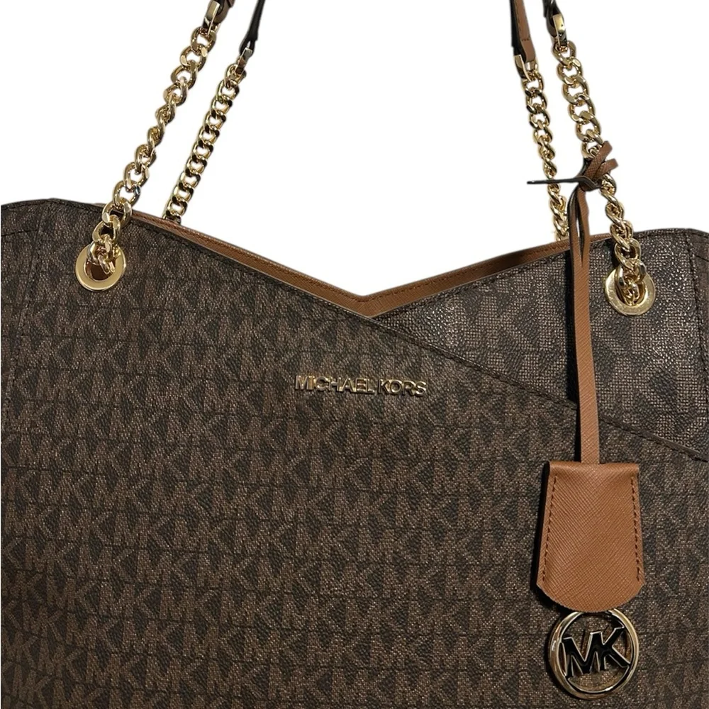 NWOT Michael Kors Brown Signature Jet Set Travel Shoulder Tote